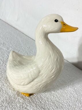 Vintage White Ceramic Goose Duck Statue Country Cottagecore